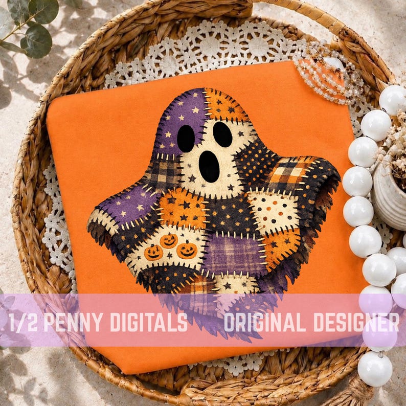 Patchwork Ghost,Stitching,Patches,Halloween,Fall,PNG image 1