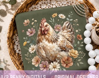 Bloemige kip, bloemen, hen, PNG, penseelstreek
