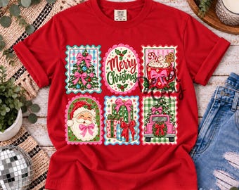 Vrolijk Kerstmis PNG, Kerstpatchwork PNG, Roze Kerstsublimatieontwerp, Kerstman Kerst PNG, Digitale download voor de feestdagen