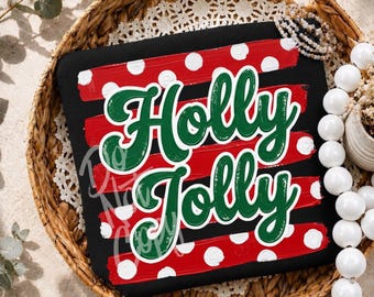 Holly Jolly PNG, Kerst PNG, Polka Dots, Strepen PNG, Feestdagen, Direct downloaden