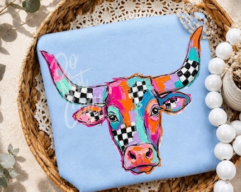 Longhorn, Patchwork, Colorpop, Western, PNG