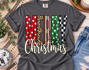 Merry Christmas PNG, Christmas Leopard Print PNG, Preppy Christmas Sublimation Design, Christmas Shirt Design, Trendy Holiday Digital Downlo