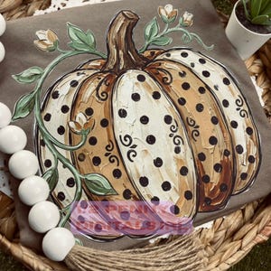 Polka Dot Pumpkin PNG, Neutral Fall Sublimation Design, Rustic Pumpkin Graphic Tee, Boutique Autumn Shirt PNG