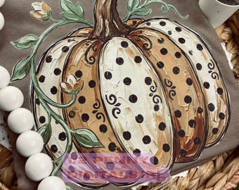 Polka Dot Pumpkin PNG, Neutral Fall Sublimation Design, Rustic Pumpkin Graphic Tee, Boutique Autumn Shirt PNG