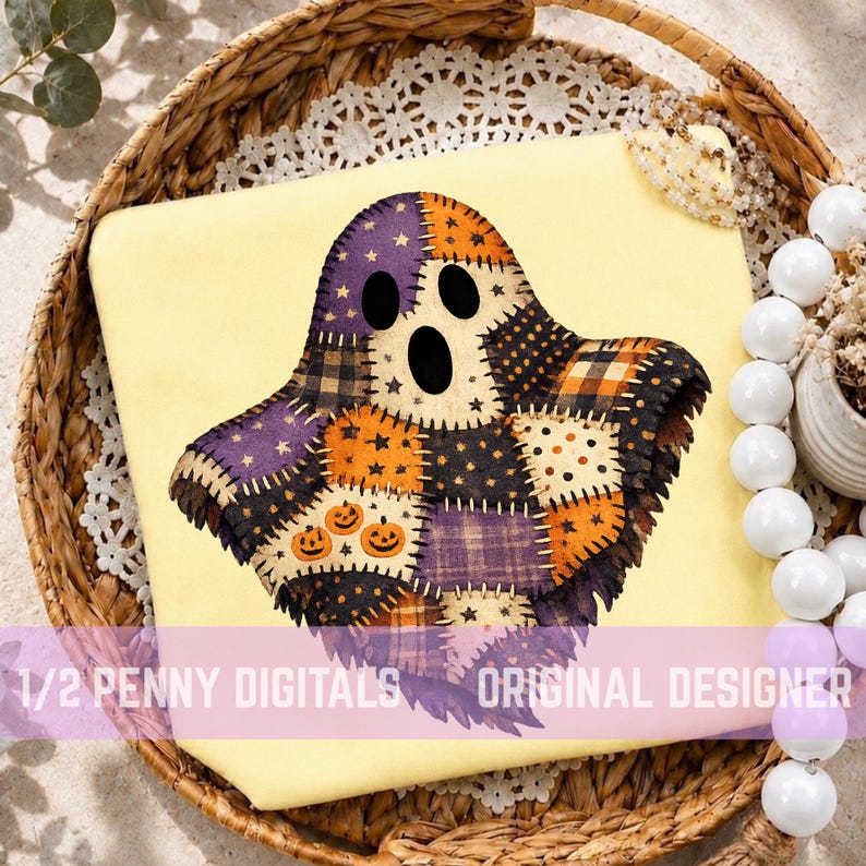 Patchwork Ghost,Stitching,Patches,Halloween,Fall,PNG image 2