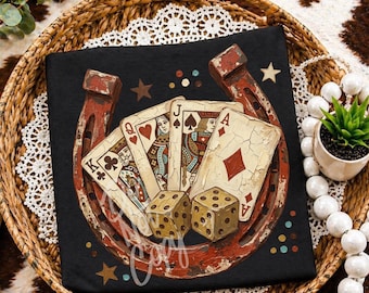 Western Lucky PNG, Hoefijzer speelkaarten PNG, Geluksgokker PNG, Cowboy Casino ontwerp, Western dobbelstenen