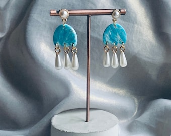 The Margareta Snow Queen Winter Polymer Clay Faux Pearl Statement Earrings