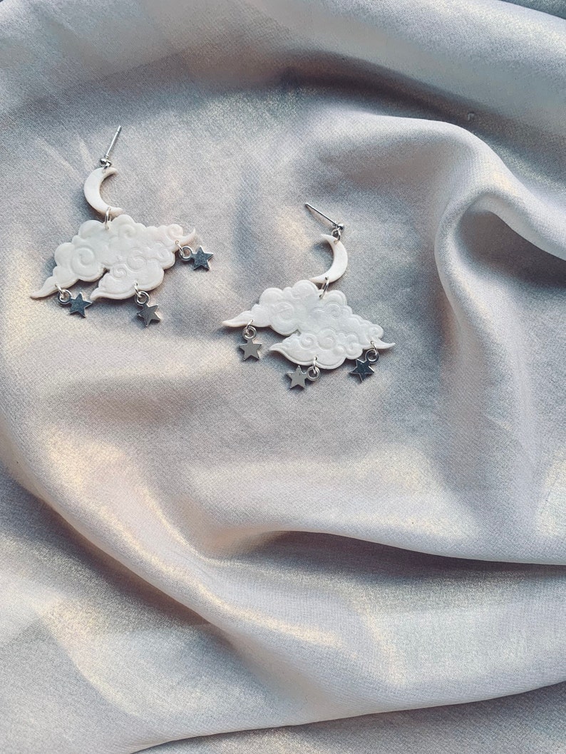 The Cirrus Cloud and Star Polymer Clay Earrings image 1