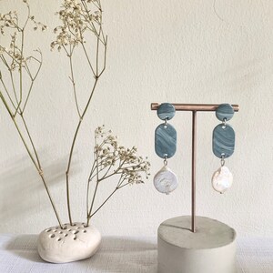 The Ava Blue and White Marble Pearl Polymer Clay Earrings image 1