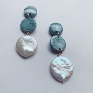 The Ava Blue and White Marble Pearl Polymer Clay Earrings image 8
