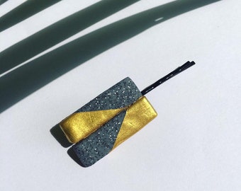 Handpainted Gold and Granite look Geometric Polymer Clay Hair Barrette