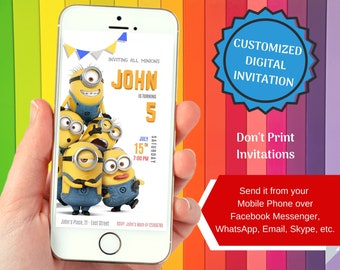 Minions Birthday Invitation For Smartphones, Personalized Digital File To Send via Facebook Messenger, WhatsApp, Skype, Email, etc.