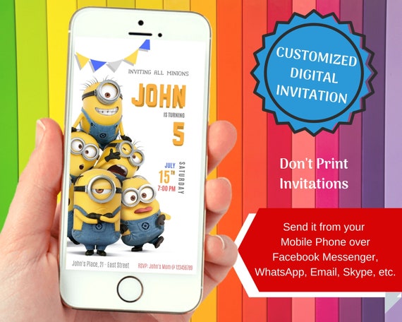 Minions Geburtstagseinladung Fur Smartphones Personalisierte Etsy