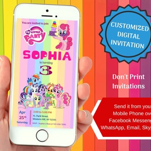 My Little Pony Birthday Invitation For Smartphones, Personalized Digital File To Send via Facebook Messenger, WhatsApp, Skype, Email, etc.