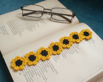 Crochet sunflower book mark Flower bookmark Book worm gifts