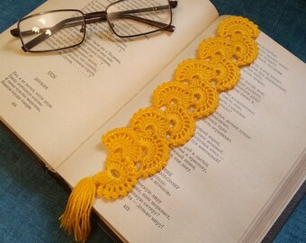 Yellow bookmark Knitted bookmark Bookmark with tassel