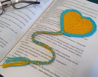 Ukraine heart Crochet heart bookmark Book worm gifts