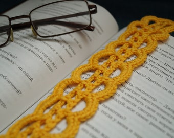 Yellow bookmark Book worm gifts Knitted bookmark