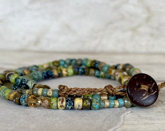 Beaded WRAP Bracelet or Necklace, Rain Forest SEED Batch No. 3755, Colorful Beaded Bracelet, Rustic Boho Gift For Men and Women