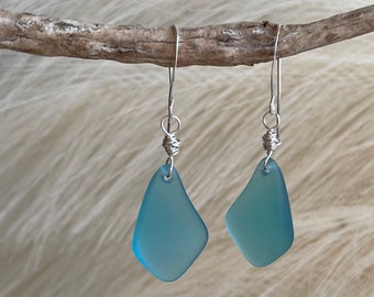 Caribbean Blue Sea Glass Earrings with Sterling Silver Hooks, Beachy Mermaid Ocean Jewelry, Perfect Gift for Women, Handmade by Beach Soul