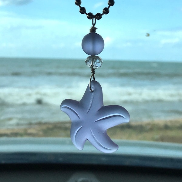 Purple SEA GLASS Starfish Rear View Mirror Car Charm, Starfish Car Ornament, Starfish Charm or Sun Catcher, Hanging Decor, Beach Lover Gift