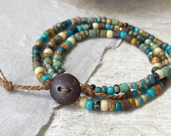 Beaded WRAP Bracelet or Necklace, Atlantis SEED Batch No. 6246, Layering, Stack,  Beachy Boho Bracelet or Necklace, Gift for Him or Her