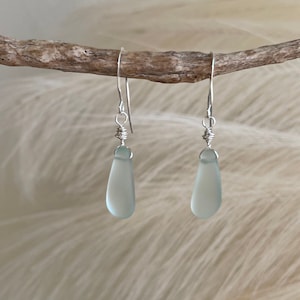 Mint Green Sea Glass Earrings with Sterling Silver Hooks, Dainty and Beachy Ocean Jewelry, Perfect Gift for Women, Handmade by Beach Soul