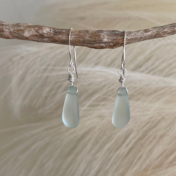 Mint Green Sea Glass Earrings with Sterling Silver Hooks, Dainty and Beachy Ocean Jewelry, Perfect Gift for Women, Handmade by Beach Soul