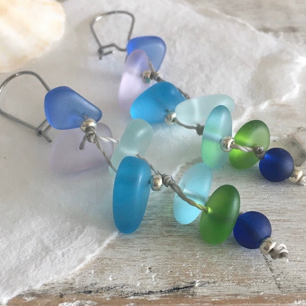 Sea Glass Pebble Earrings in Soothing Ocean Colors, Boho Casual Island Style for Every Mermaid, Handmade in the Caribbean, Gift for Women