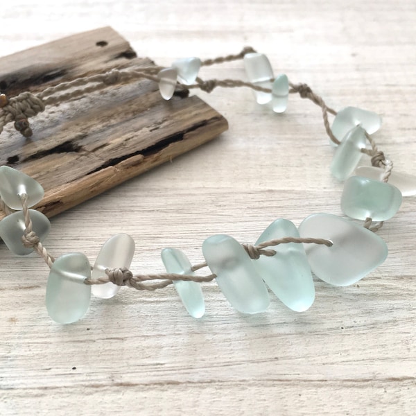 Pale Mint Green Sea Glass Pebble Bracelet /Anklet, Waterproof and Metal Free, Casual Island Style, Handmade in the Caribbean, Women's Gift