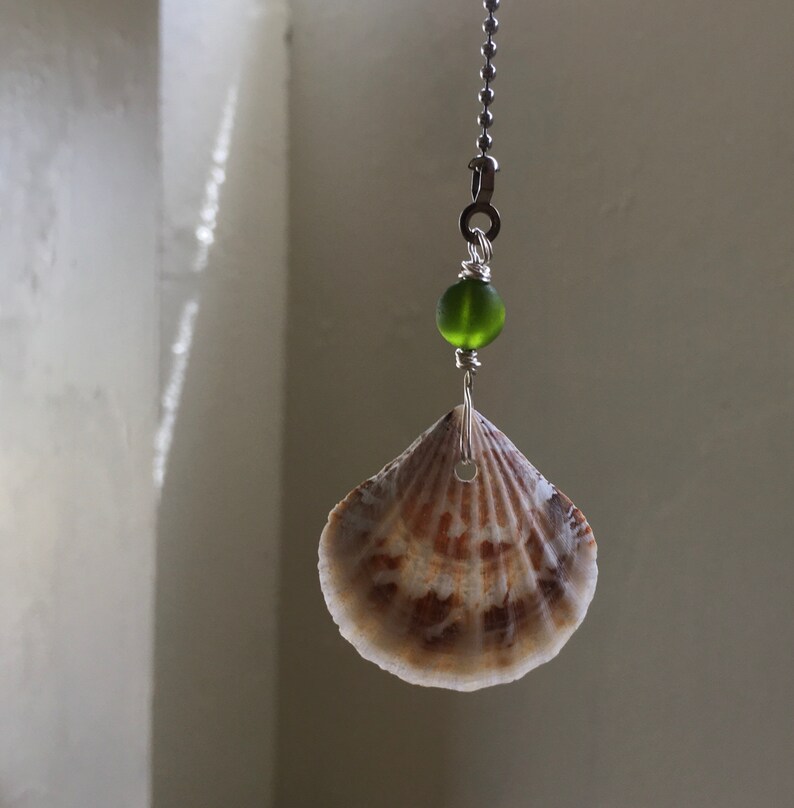 Sea Shell Ceiling Fan or Light Pull with Sea Glass Beach House Decor Handmade in the Caribbean Beach House Fan Pull New Beach Home Gift