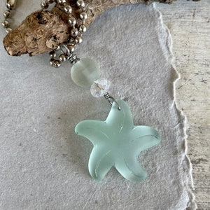 Pale Mint Green SEA GLASS Starfish Rear View Mirror Car Charm, Starfish Ornament or Sun Catcher, Hanging Decor, New Car and Beach Gift