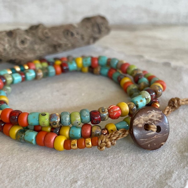 Colorful Beaded WRAP Bracelet or Necklace, Pacifica SEED Batch No. 8935, Great for Layering and Stacks, Beachy Boho Gift For Men and Women