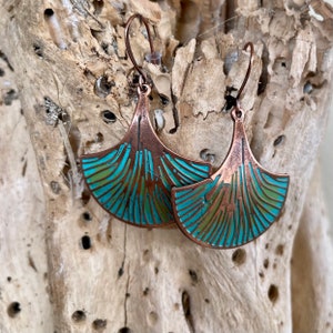 Hand Painted COPPER Ginko Leaf Dangle Earrings for Women, Rustic Patina Copper Earrings, Symbol of Hope, Gift for Her, Pure Boho Style image 7