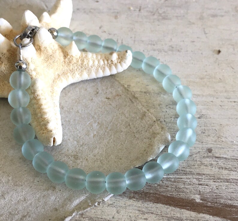 Mint Green Sea Glass Bracelet Fitted Sea Glass Bead Bracelet | Etsy