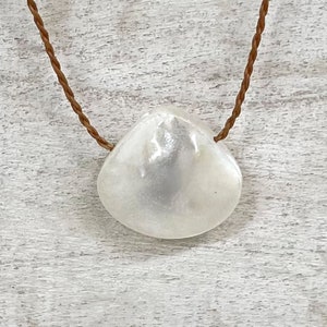 Mother of Pearl SHELL Necklace on Handspun Island Rope, Adjusts from Choker to 30”, Metal Free, Waterproof, Ocean and Island Gift for Her