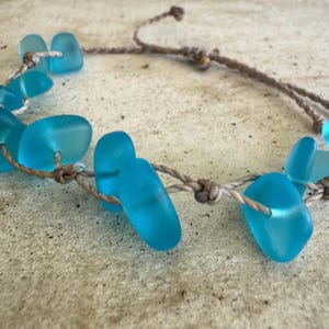 Turquoise Sea Glass Bracelet or Anklet: Waterproof Boho Beach Jewelry