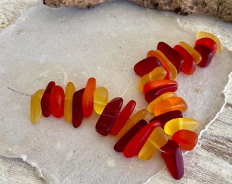 Fiery Sunset Sea Glass Beads: Red, Yellow, Orange - Jewelry Making
