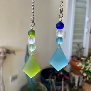 Sea Glass Ceiling Fan and Light Pull, Set of Two, Home and Beach Coastal Cottage Decor, Beach House Gift, Handmade in the Caribbean