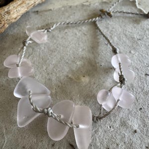 Pink Sea Glass Pebble Bracelet or Anklet on Handspun Cord, Waterproof and Metal Free, Casual Island Style, Handmade in the Caribbean