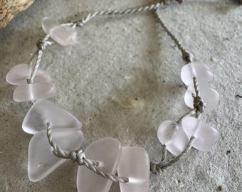 Pink Sea Glass Bracelet or Anklet: Hand Spun Rope; Waterproof Island Style, Adjustable