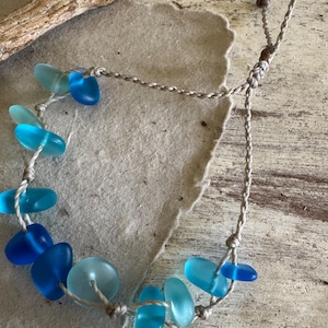Handmade Mixed Blue Sea Glass Bracelet or Anklet: Waterproof Island Style