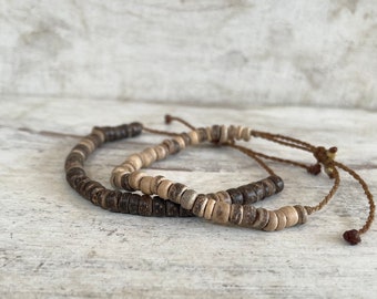 Natuurlijke KOKOSNOOT Surferarmband of enkelbandje, kies kleur en maat, alledaagse eiland Boho-stijl, waterdicht en verstelbaar, voor mannen en vrouwen