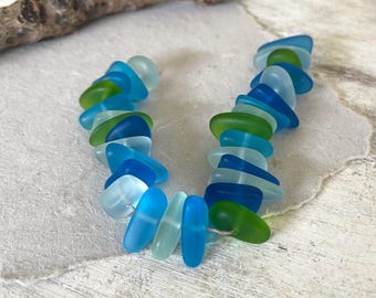 Mixed Blue Green Sea Glass Beads: Large Drilled Pebbles for Jewelry Crafts, 10+mm
