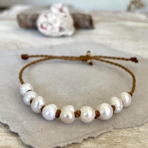 Freshwater PEARL Bracelet or Anklet on Hand Spun Rope for Men and Women, Handmade Casual Island and Beachy Boho Jewelry, Gift for Him or Her