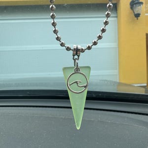 Sea Glass Rearview Mirror Car Charm/Accessory with Wave Charm , Surfer Car Ornament Charm, Suncatcher, Hanging Decor, Beachy Gift for Women