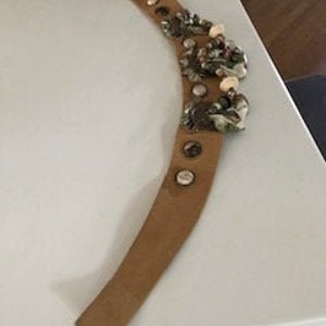 VINTAGE 70s  Belt, US Designer Nina Arjani GENUINE Leather Tan Brown /Tan Gem Belt, Embellished belt, Great gift for the boho fashionista!