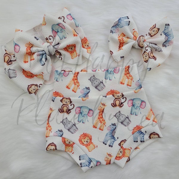 Baby Zoo Animals Pants, Bell Bottoms, Bummies, Headwraps, Bows, and Piggies