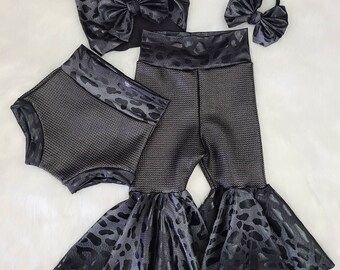 Pleather & Pleather Leopard Bell Bottoms, Bummies, Headwraps, Bows, and Piggies
