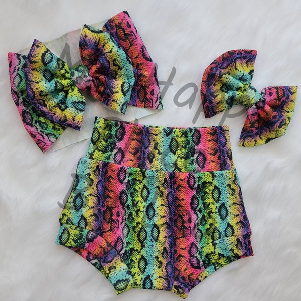 Colorful Snakeskin Bummies; Colorful Snakeskin Shorts; Baby Bummies; Baby/Toddler Shorts; High Waist Shorts